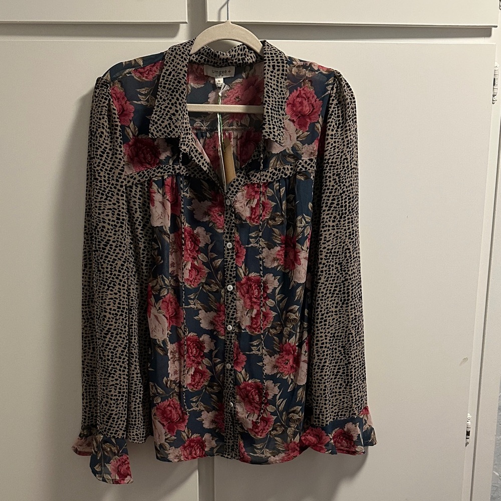 Umgee Mixed Floral/Animal Print Blouse